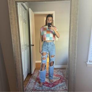 Square Patterned Sleeveless Sweater